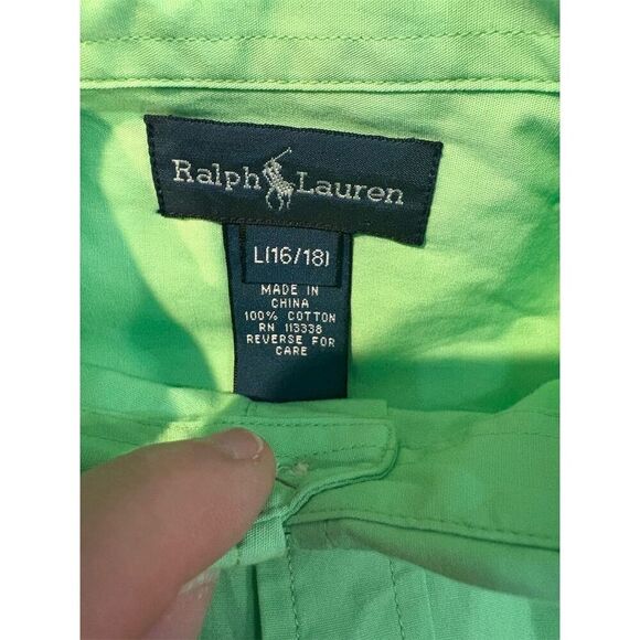 Ralph Lauren Boys L Green Short Sleeve Button-Up Shirt Embroidered Logo - Picture 8 of 8